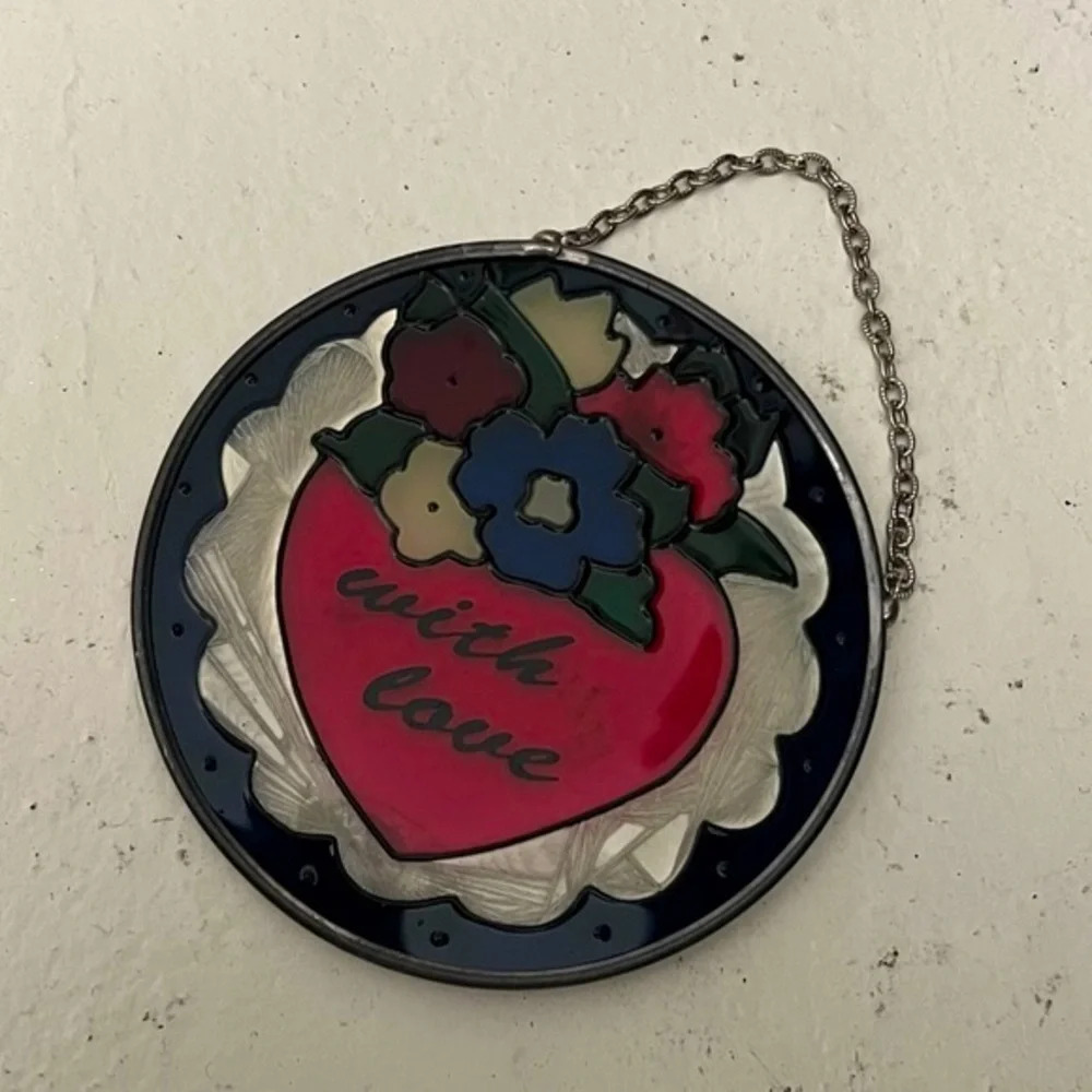 With Love Stained‎ Glass Circle Floral Hanging Ornament Decor Couples or Family